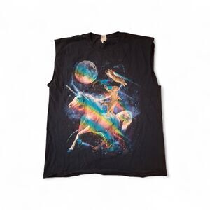 VTG Space XL Cat Unicorn Mystical Celestial Rainbow Kitty Graphic